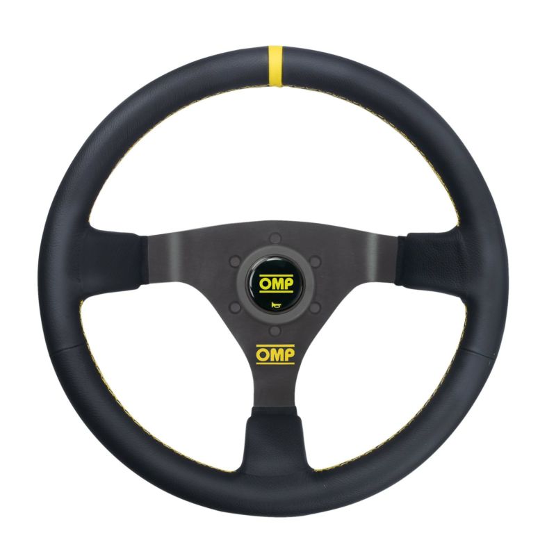 パーツ OMP WRC OMP】WRC ステアリングホイール 350mm(ブラックレザー/イエローステッチ)